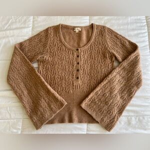 Poem & Thread Wool Blend Crochet Knit  Henley Sweater Wide Sleeve Size Small